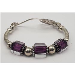 VINTAGE STERLING BRACELET WITH PURPLE SQUARE