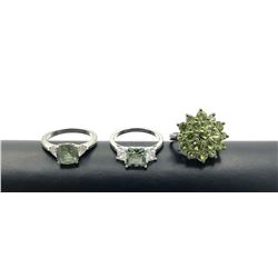 3 EXQUISITE.925 RINGS SIZE 7-8 GREEN STONES