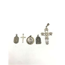 5 RELIGIOUS PENDANTS STERLING