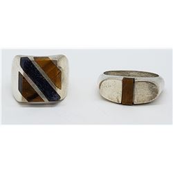 2-MEN'S STERLING RINGS WITH TIGER EYE AND DEEP