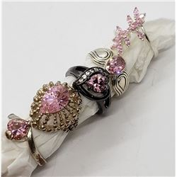5-STERLING RINGS WITH LIGHT PINK STONE ACCENTS