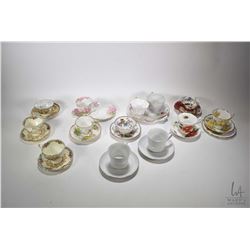 Thirteen tea cups and saucers including Paragon, Royal Albert, Crown Victoria, Queen Anne, Aynsley,