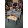 Image 1 : Antique drop vanity with three section swing mirror with gray milk paint finish, including painted t