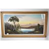 Image 2 : Two framed pastel on paper drawings of mountain lake scenes, large 13" X 25" and smaller 9 1/2" X 15