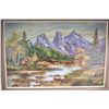 Image 2 : Framed oil on massonite painting of a purple mountain in autumn forest scene signed by artist Clary 