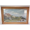 Image 1 : Git framed original antique oil on canvas painting of a Dutch coastal cottage scene signed by artist