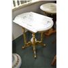 Image 2 : Wooden repainted white and gold 42" statuary stand plus a mid 20th century occasional table, also pa