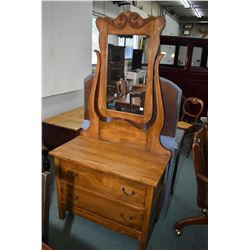 Antique Canadian two drawer maple dresser with harp back mirror