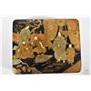 Image 2 : Antique Japanese lacquered box with gilt figural court scene lid, 7" X 6" X 2 1/2"