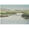 Image 2 : Framed block print titled "The River Valley, Edmonton" signed by artist Weber '79 and numbered 156/2