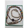 Image 1 : White metal "Dragon Guard" chain bracelet and a Sino-tebetan nine-eyed Dzi bead prayer necklace 30" 