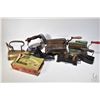 Image 1 : Selection of antique collectibles including three sewing fluters, a cast iron, a brass iron, an elec