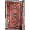 Image 1 : 100% handmade "Zanjan" wool carpet with center medallion, red background and shades of cream, blue, 