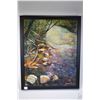 Image 1 : Framed original acrylic on canvas painting of a woodland creek signed by artist Dennis Yowney and nu