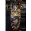 Image 1 : Large unmarked porcelain vase with pictorial panels and double lion's head decoration, 35" in height