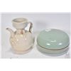 Image 1 : Chinese celadon glazed branchy covered case and a creamy white crackle glazed water ewer 4 3/4" in h