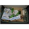 Image 1 : Large plastic tote containing a large selection of vintage glass jars and sealers including blue and