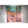 Image 1 : Framed acrylic on canvas painting of a wooded lake scene signed on verso Pat Trudeau, 40" X 36"