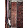 Image 1 : 100% handmade Iranian " Hamdan" carpet runner in geometric design, red background in shades of blue,