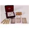 Image 1 : Selection of collectibles including three 1 oz. .999 silver bars, four vials of gold coloured flakes