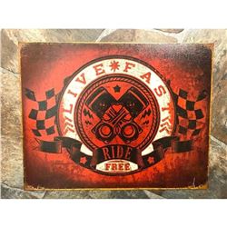 Live Fast Ride Free Metal Garage Pub Bar Sign