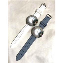 Pair of Unisex Quartz Crystal Rainbow Wristwatches
