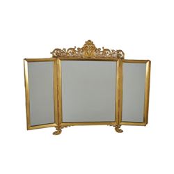 Victorian French 19thc Gilt Brass Folding Vanity Mirror