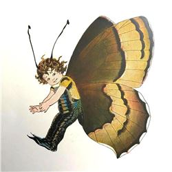 1914 Butterfly Babies Color Lithograph, Brown Elfin Butterfly