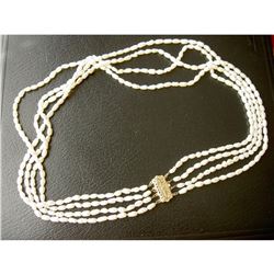 Vintage 4-Strands Freshwater Rice Pearls 19" Necklace