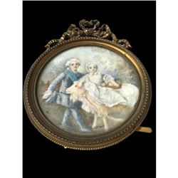 18th Century Miniature Porcelain Painting, Children & Goat