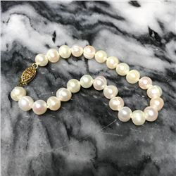 6-7mm Natural White Freshwater Pearls 14kt Gold Bracelet