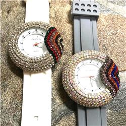 Pair of Unisex Quartz Crystal Rainbow Wristwatches