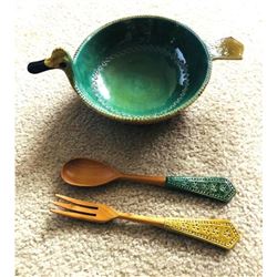 Large Mid Century Modern Ceramic Set, Bitossi Duck Serving Bowl & Utensils