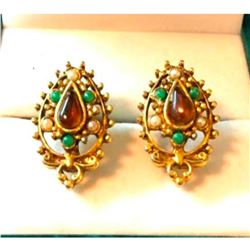 Edwardian Gilt Metal Paste & Pearl Earrings