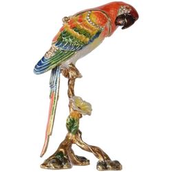 Colorful Macaw Parrot Bird Enamel & Crystal Trinket Jewel Box