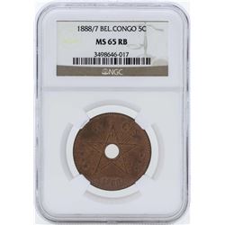 1888/7 Belgian Congo 5 Centimes Coin NGC MS65RB