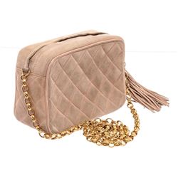 Chanel Beige Quilted Suede Small Tassel Camera Bag