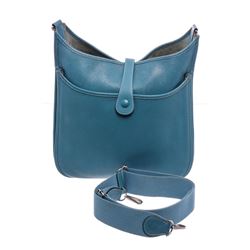 Hermes Blue Jean Clemence Leather Evelyne III GM Bag