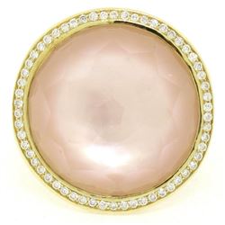Ippolita Lollipop 18kt Yellow Gold Pink Mother of Pearl and Round Diamond Halo R