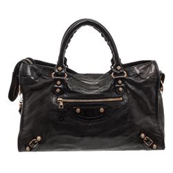 Balenciaga Black Leather Motorcross Giant 12 City Bag