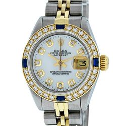 Rolex Ladies 2 Tone MOP Diamond & Sapphire Datejust Wristwatch