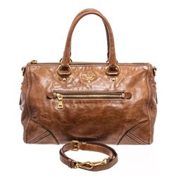 Prada Brown Leather Vitello Daino Medium Shoulder Bag