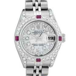 Rolex Ladies Stainless Steel Quickset MOP Diamond Lugs Datejust Wristwatch