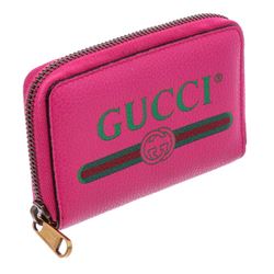 Gucci Pink Textured Leather Logo Print Card Case Wallet