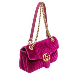 Gucci Pink Chevron Velvet GG Marmont Matelassï¿½ Shoulder Bag