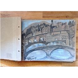 Vintage Sketchbook with Original Pastels & Charcoal Italy