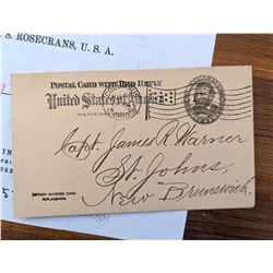 Civil War Postcard Addressed to Capt. James R. Warner