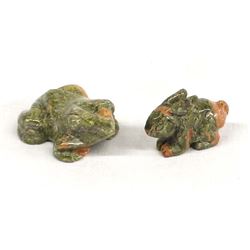 Carved Unikite Stone Frog and Rabbit Fetishes