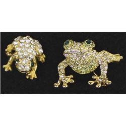 2 Rhinestone Frog Brooches