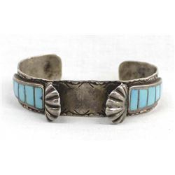 Zuni Silver Turquoise Watch Bracelet by F Weekoty